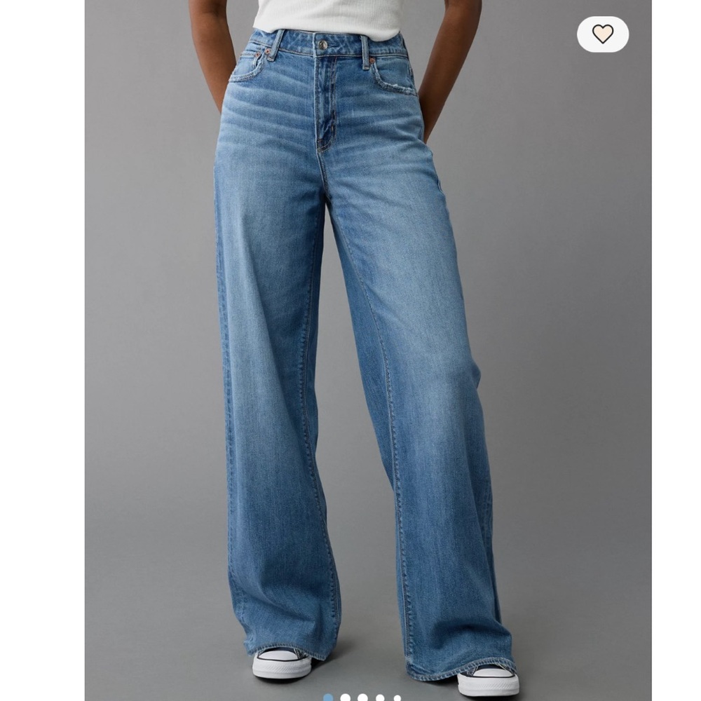 American Eagle Dreamy Drape Stretch Super High Rise Baggy Wide Leg Jeans 16